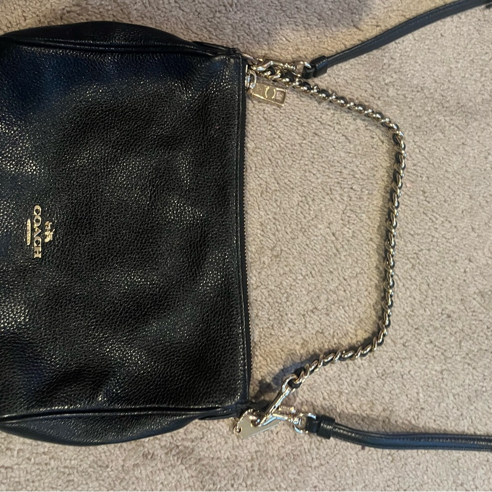Coach Black Leather Crossbody with Chain Strap